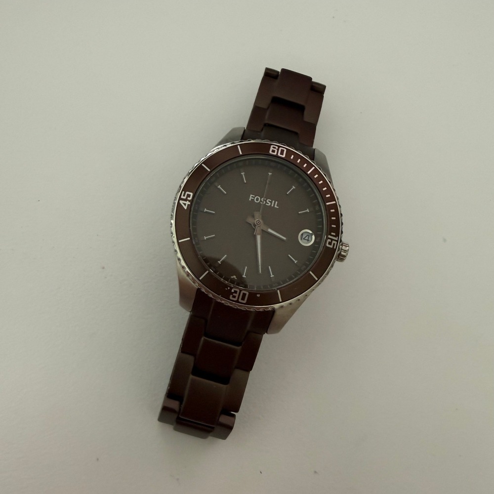 Fossil Stella Brown Dial Resin Band Women Watch ES3041 Stainless Steel 5 ATM